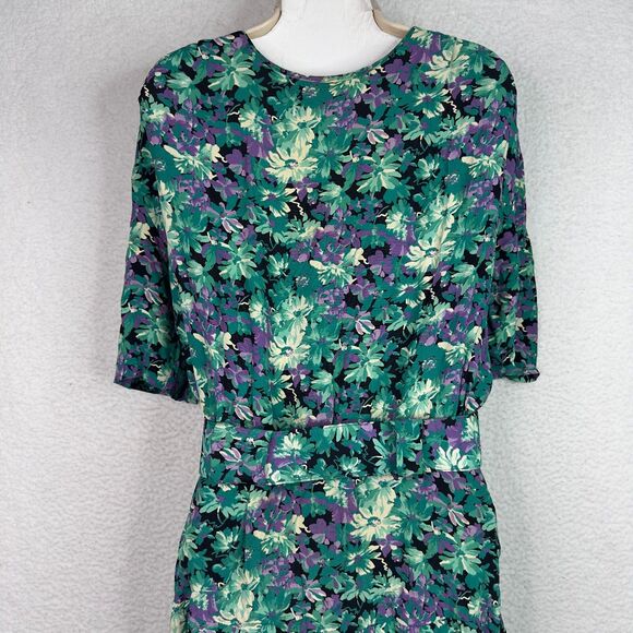 Vintage  80s E.D. Michaels Floral Maxi Dress Green Purple Prairie Cottagecore - Picture 9 of 9